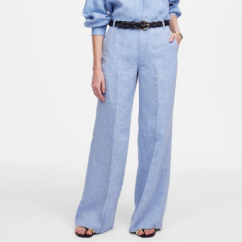 NWT Madewell The Zoe Relaxed Wide Pant in 100% Linen In Sunfaded Blue - Picture 2 of 7